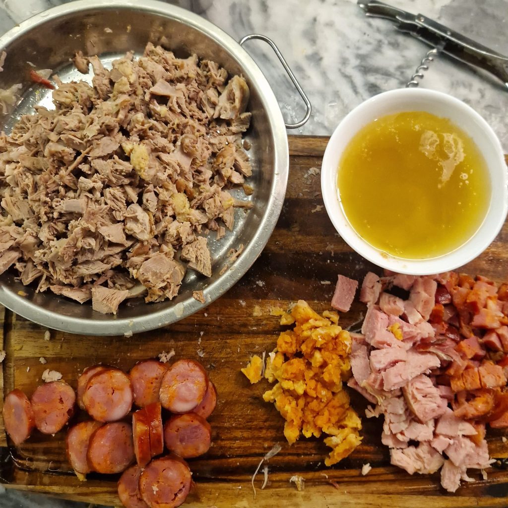 Ingredients for final stage of arroz de pato